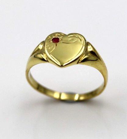 Size H Genuine 9ct 9K Yellow, Rose or White Gold Red Garnet Heart Signet Ring 265