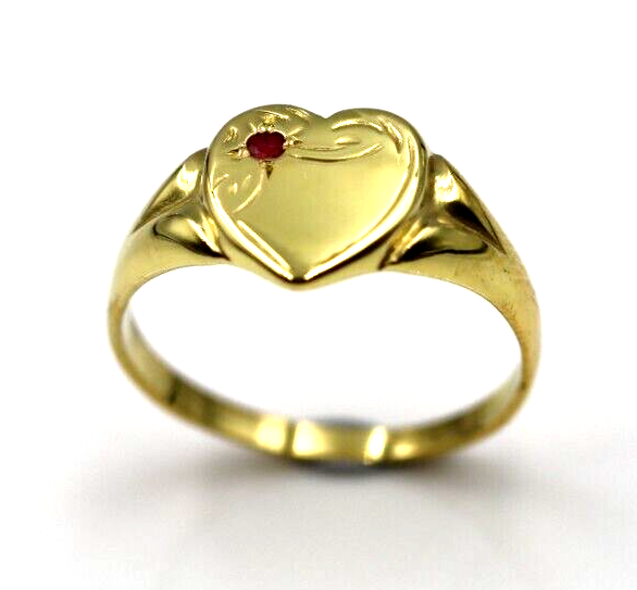 Size H Genuine 9ct 9K Yellow, Rose or White Gold Red Garnet Heart Signet Ring 265