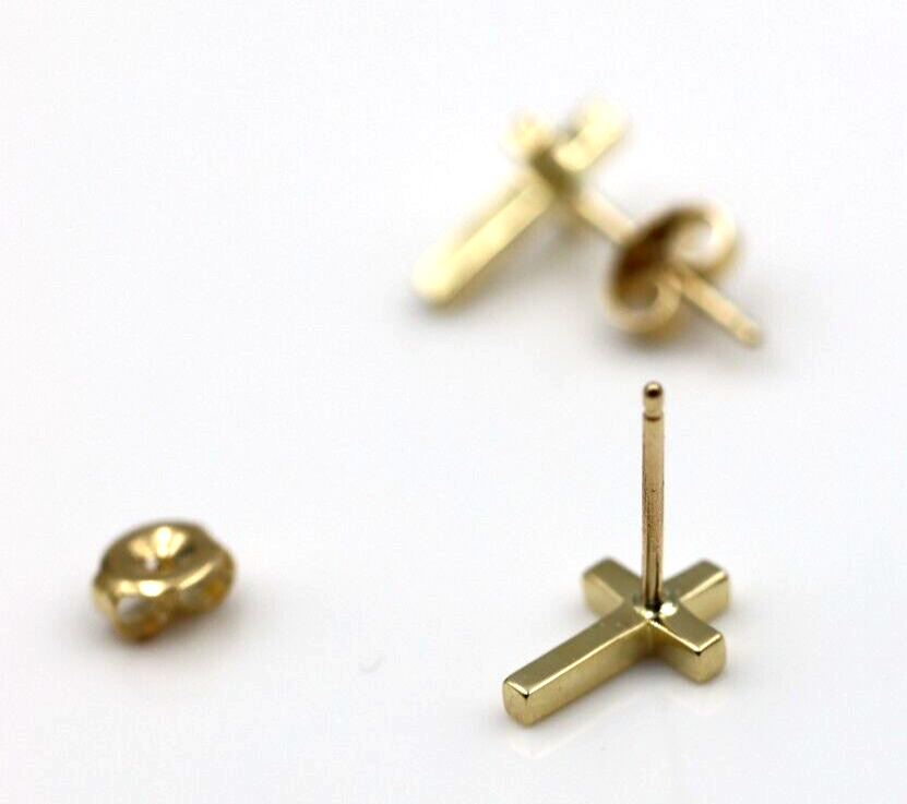 Genuine 9ct or 18ct Genuine Yellow, Rose or White Gold Cross Earrings Studs - 10mm long x 6mm