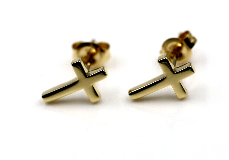 Genuine 9ct or 18ct Genuine Yellow, Rose or White Gold Cross Earrings Studs - 10mm long x 6mm