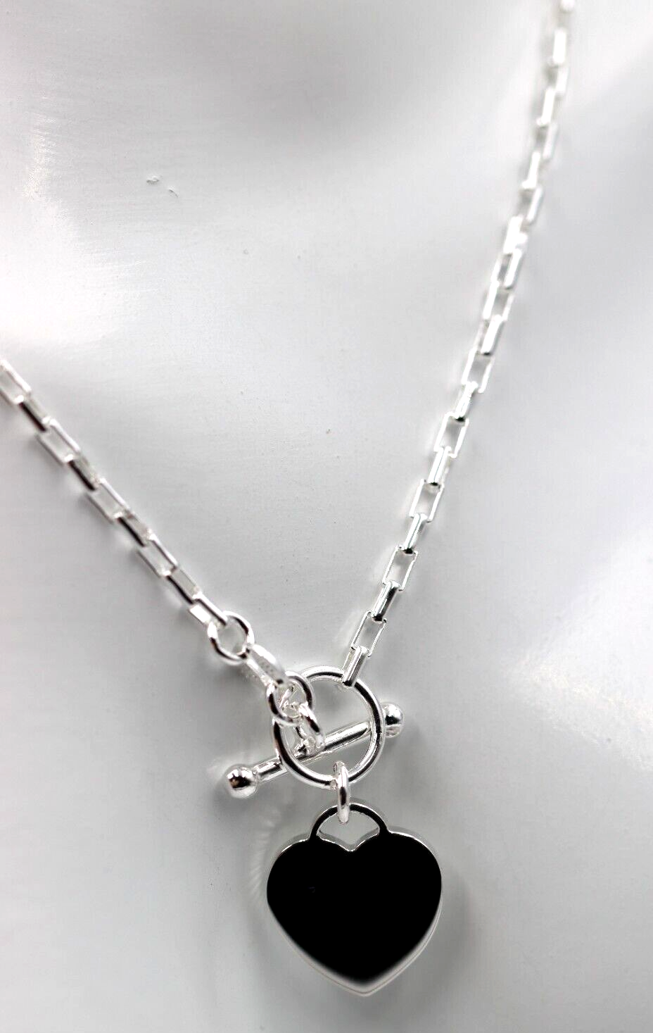 Genuine 45cm, 50cm or 55cm Sterling Silver 925 Cable Link With T-Bar And Heart Necklace