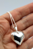 Genuine Sterling Silver 925 Medium Puffy Bubble Heart Pendant + Necklace Chain
