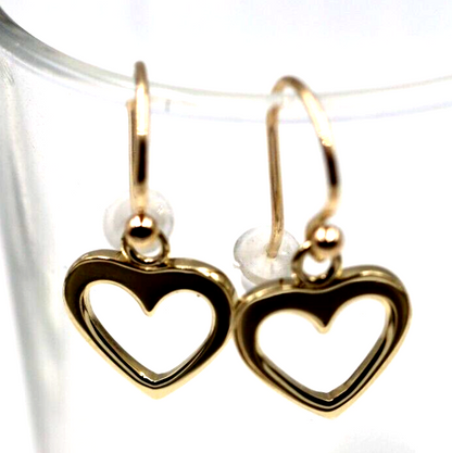 Genuine 9ct 9k Solid Large 16mm Yellow, Rose or White Gold Dangle Open Heart Earrings