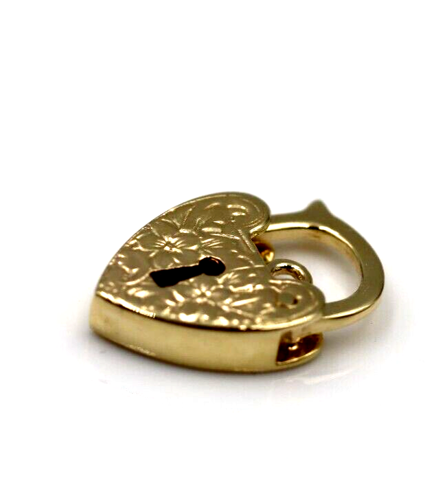 14x20mm 9ct Yellow, Rose or White Gold Filigree Flower Heart Pendant Padlock