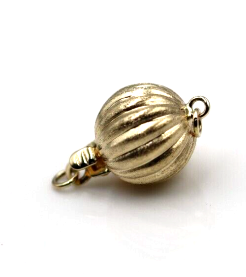 Genuine 9ct 9k Yellow gold 10mm Corrugated frosted ball Pearl Clasp