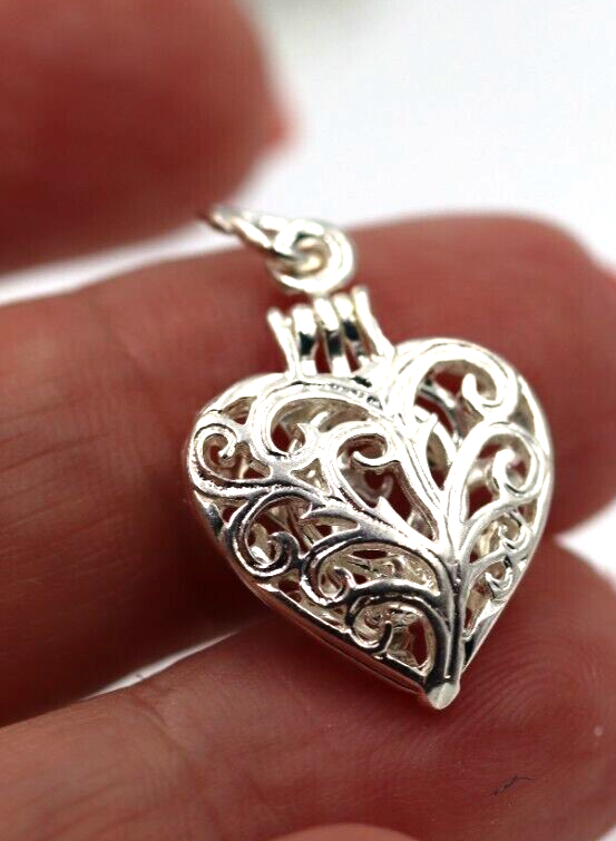 Genuine New Sterling Silver 925 Filigree Heart Locket Pendant