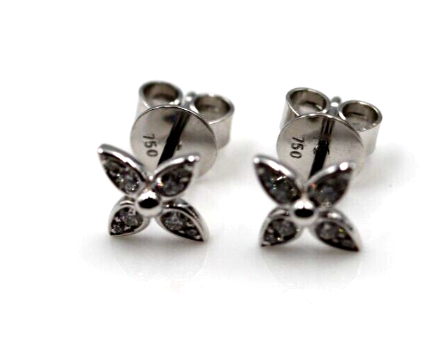 Genuine New 18ct 750 White Gold Flora Diamond Stud Earrings -Free Express Post