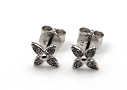 Genuine New 18ct 750 White Gold Flora Diamond Stud Earrings -Free Express Post