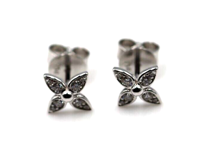 Genuine New 18ct 750 White Gold Flora Diamond Stud Earrings -Free Express Post