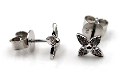 Genuine New 18ct 750 White Gold Flora Diamond Stud Earrings -Free Express Post