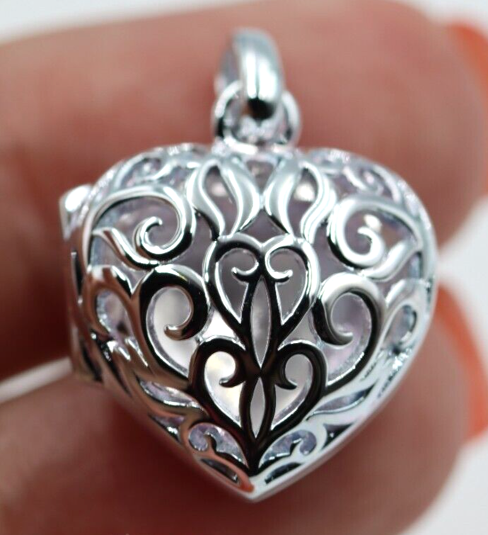 Genuine Sterling Silver 925 Heavy Filigree Heart Locket Pendant