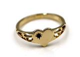 Genuine 9ct Yellow Gold 375 Amethyst (Birthstone Of February) Etched Heart Signet Ring