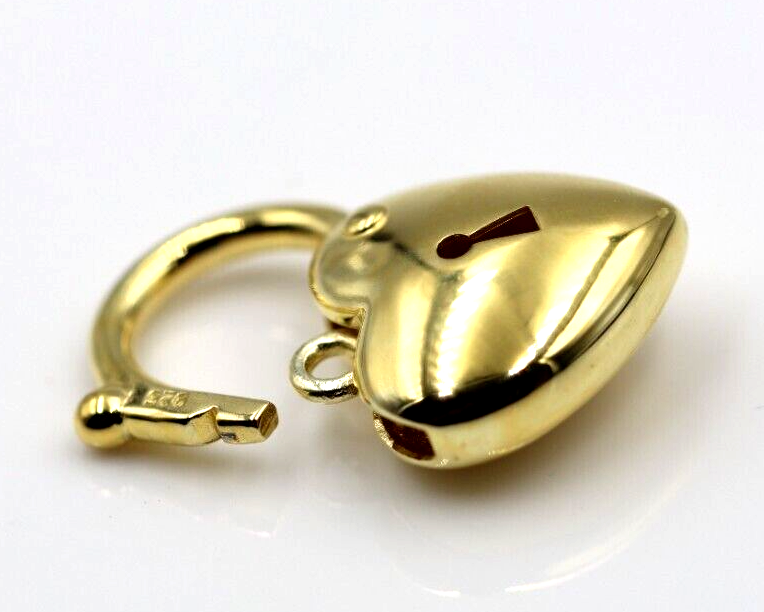 Sterling Silver Gold Plated 925 Bubble Heart Padlock Pendant 15mm