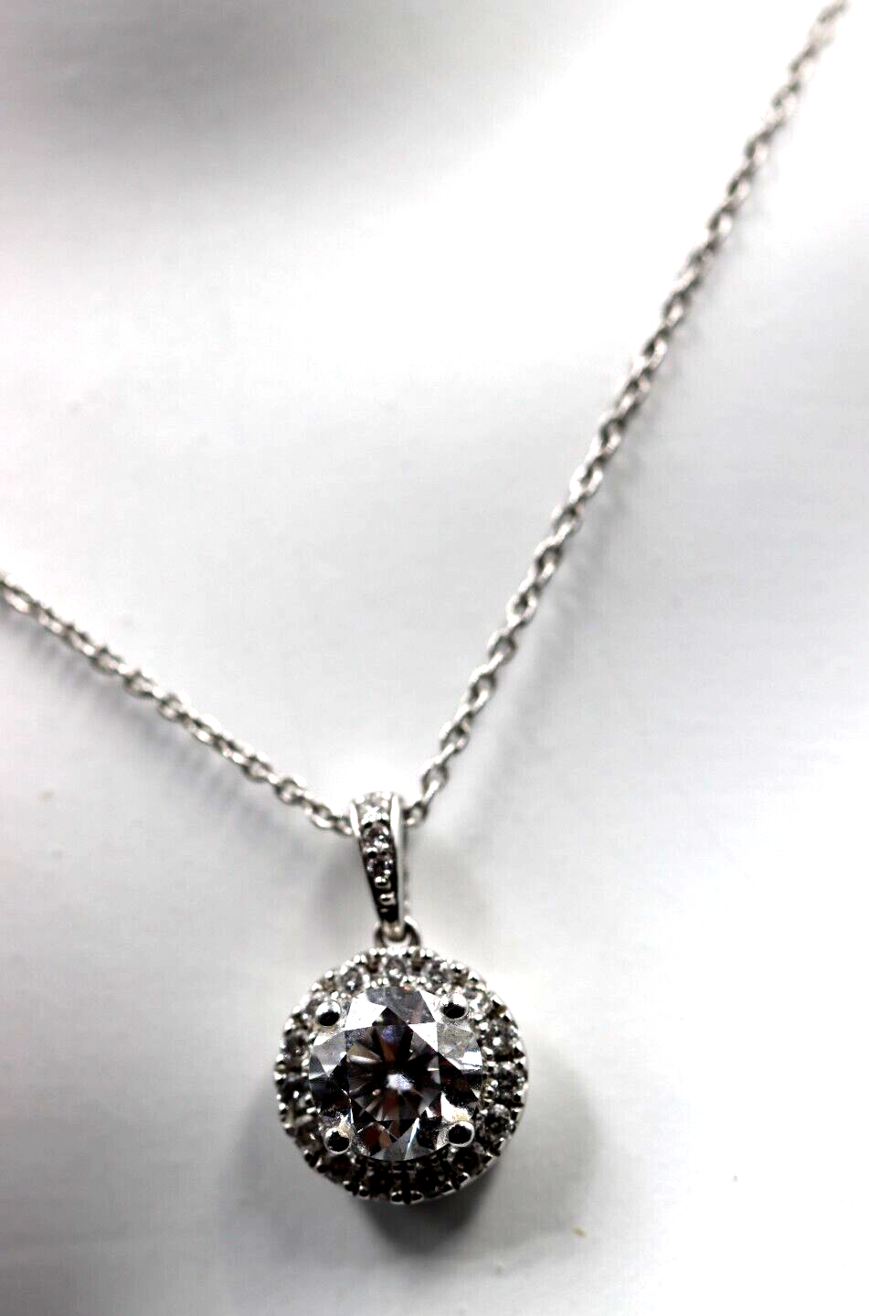 Genuine 9ct 375 White Gold 1ct Lab-Created Diamond Pendant + Chain -Free Post