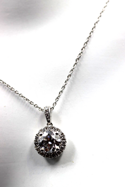 Genuine 9ct 375 White Gold 1ct Lab-Created Diamond Pendant + Chain -Free Post