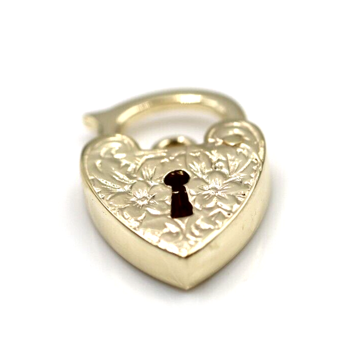 14x20mm 9ct Yellow, Rose or White Gold Filigree Flower Heart Pendant Padlock