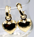 Kaedesigns Genuine 9ct 9kt Large Yellow, Rose or White Gold Dangle Bubble Puffed Heart Stud Earrings