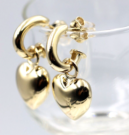 Kaedesigns Genuine 9ct 9kt Large Yellow, Rose or White Gold Dangle Bubble Puffed Heart Stud Earrings