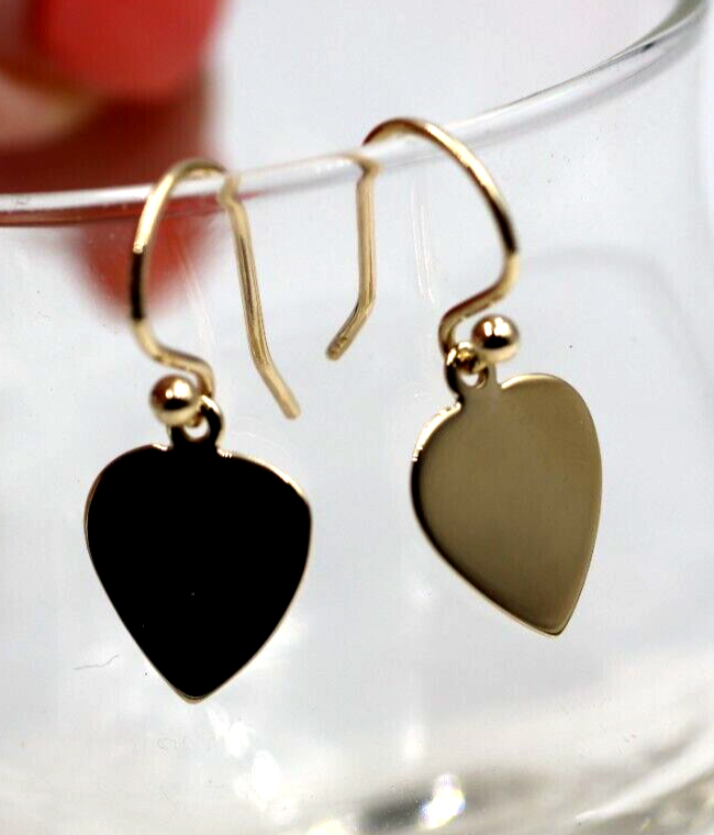 Genuine 9ct 9k Disc Yellow, Rose or White Gold Hook Dangle Heart Earrings