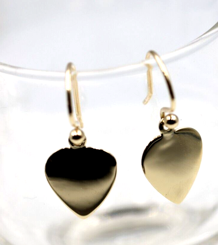 Genuine 9ct 9k Disc Yellow, Rose or White Gold Hook Dangle Heart Earrings