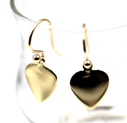 Genuine 9ct 9k Disc Yellow, Rose or White Gold Hook Dangle Heart Earrings