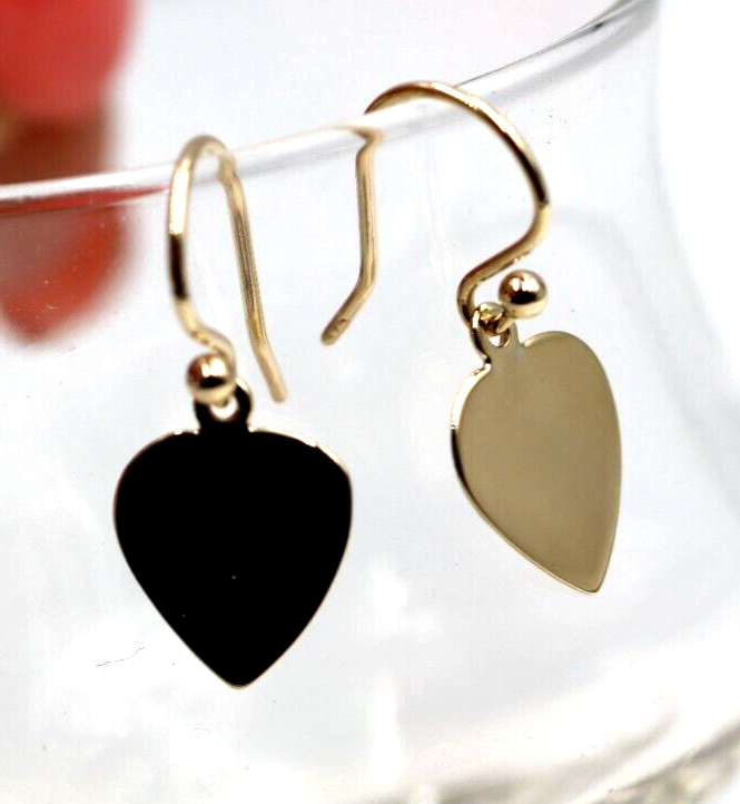 Genuine 9ct 9k Disc Yellow, Rose or White Gold Hook Dangle Heart Earrings