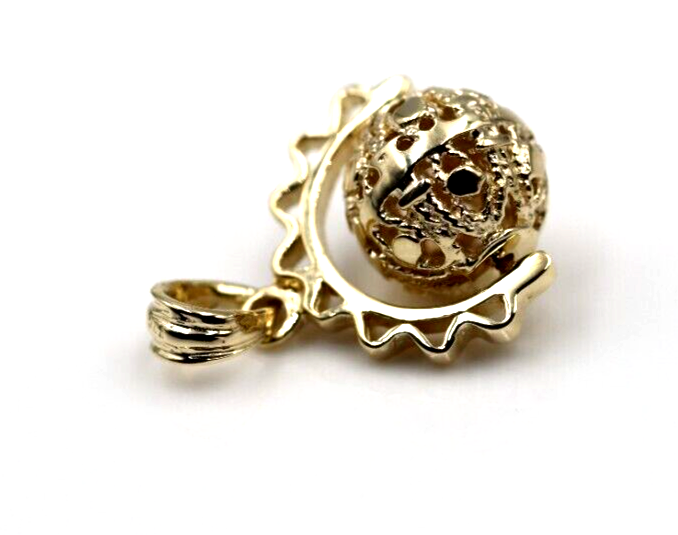 Genuine 9k 9ct Solid Yellow, Rose Or White Gold Filigree 10mm Ball Spinner Pendant