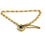 9ct Yellow Gold Oval Figaro Child Bracelet + Heart Padlock Blue Bird -Free Post