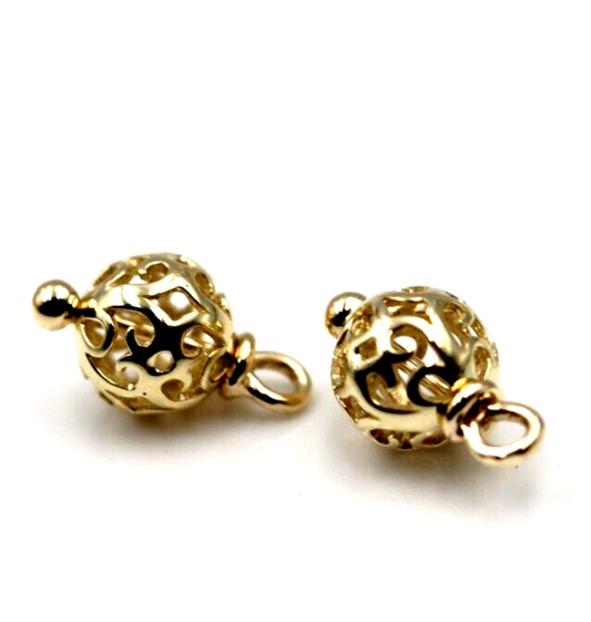 Kaedesigns 9ct Yellow, Rose or White Gold 7.8mm Filigree Flower Balls Charm Earrings