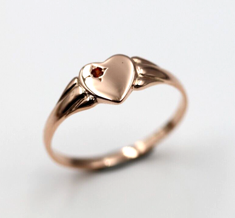 Genuine 9ct 9k Yellow, Rose or White Gold Heart Garnet Birthstone January Signet Ring