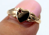 Size J, 9ct 9k Yellow, Rose or White Gold Heart Garnet Birthstone January Signet Ring