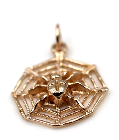 Genuine Solid 9ct 9k 375 Yellow, Rose or White Gold Spider Web Pendant Charm