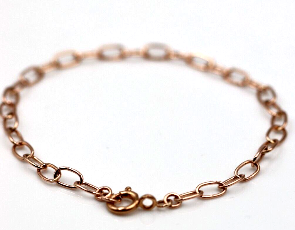 Genuine Handmade 9ct Rose Gold Lightweight Paperclip Bracelet Bolt Ring 18.5cm