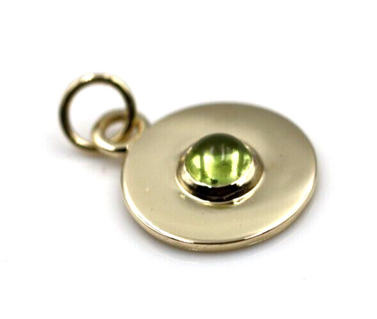 Genuine 9ct Genuine Yellow, Rose or White Gold 12mm Cabochon Green Peridot Disc round circle pendant