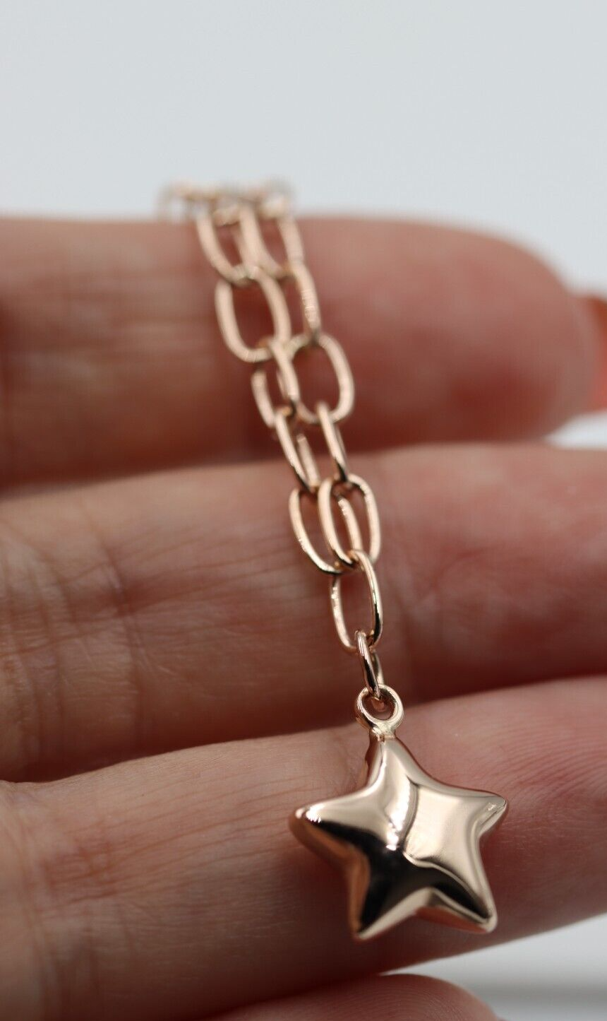 Genuine Handmade 18.5cm 9ct Rose Gold Paper Clip Paperclip Bracelet + Star Charm