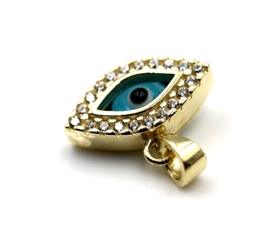 9ct Yellow Gold Greek CZ Mati Nazar Lucky Evil Eye Charm / Pendant -Free post