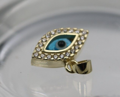 Genuine 9ct Yellow Gold Greek CZ Mati Nazar Lucky Evil Eye Charm / Pendant