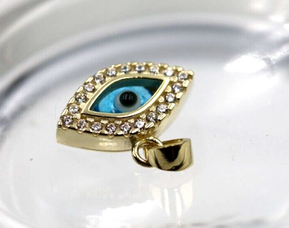 Genuine 9ct Yellow Gold Greek CZ Mati Nazar Lucky Evil Eye Charm / Pendant