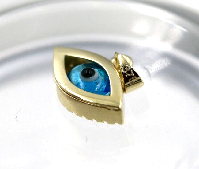 Genuine 9ct Yellow Gold Greek CZ Mati Nazar Lucky Evil Eye Charm / Pendant