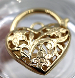 Genuine 9ct 21mm Yellow, Rose or White Gold Filigree Heart Pendant / Padlock