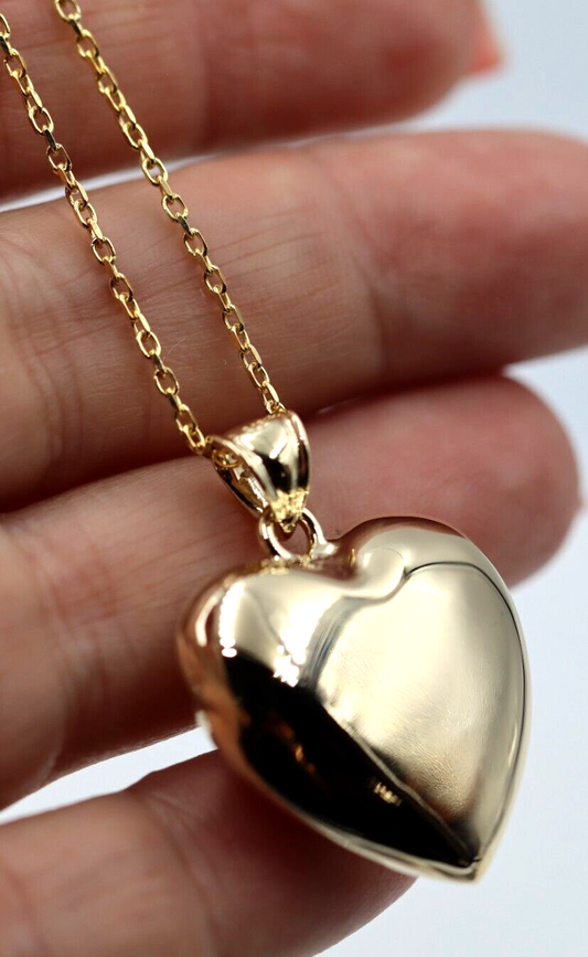 9ct 9kt Medium Bubble Yellow Gold Heart Pendant + 45cm Necklace Chain- Free Post