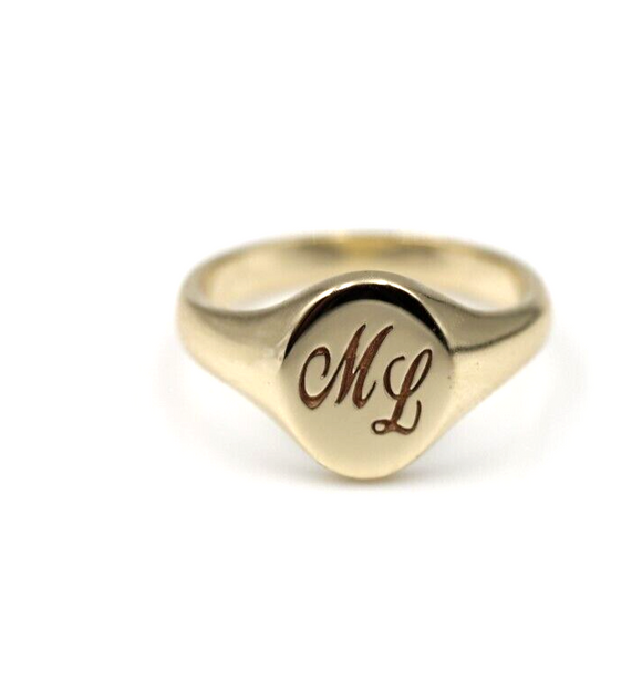 Size J 1/2 9ct 9K Yellow Gold Oval Signet Ring 9mm x 7mm + Engraving of 2 initials
