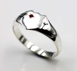 Kaedesigns New Size S to Z Large Sterling Silver Shield Red Ruby Signet Ring