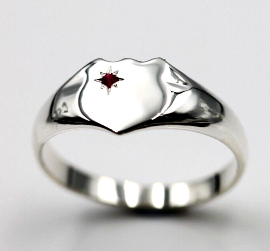 Kaedesigns New Size S to Z Large Sterling Silver Shield Red Ruby Signet Ring