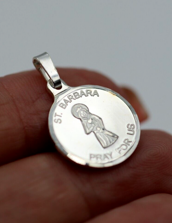 Fine Silver 999 Saint Barbara Medal Pendant Charm Religious Patron