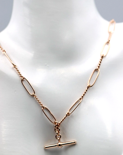 Genuine New Handmade PaperClip 9ct Yellow, Rose or White Gold Paper Clip Chain Necklace with T-Bar