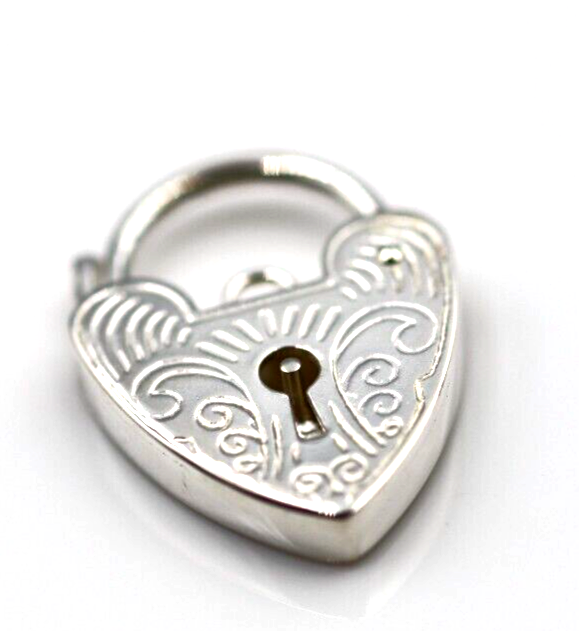 Genuine 15mm Sterling Silver 925 Engraved Heart Padlock Locket