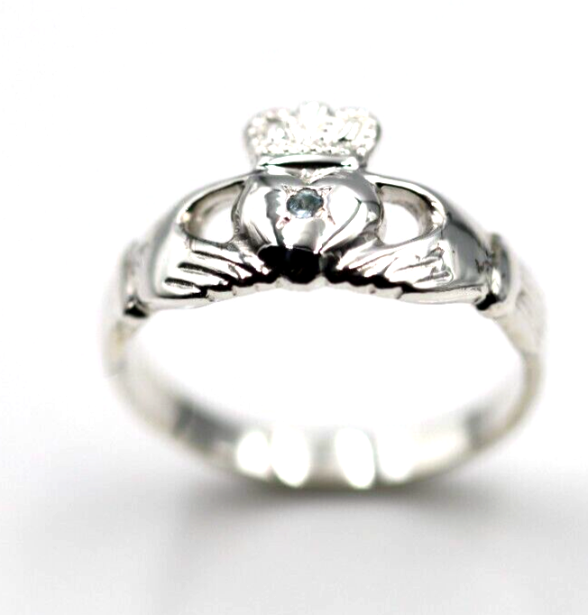 Genuine Sterling Silver 925 Aquamarine (Birthstone Of March) Claddagh Ring - Choose your size