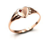 Size J, 9ct 9k Yellow, Rose or White Gold Heart Garnet Birthstone January Signet Ring