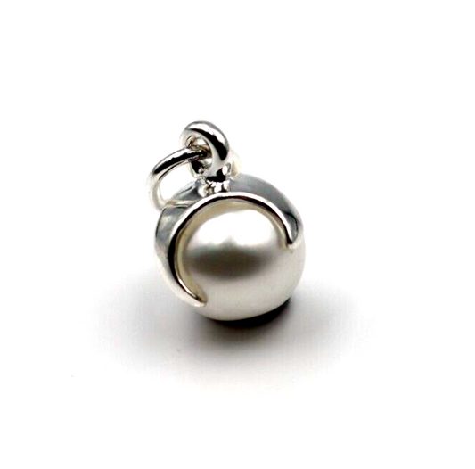 Sterling Silver 925 8mm Button White Pearl Pendant Or Charm